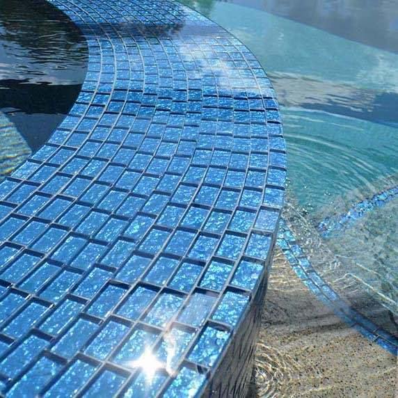 Iridescent Clear Glass Pool Tile Pale Blue 1x2