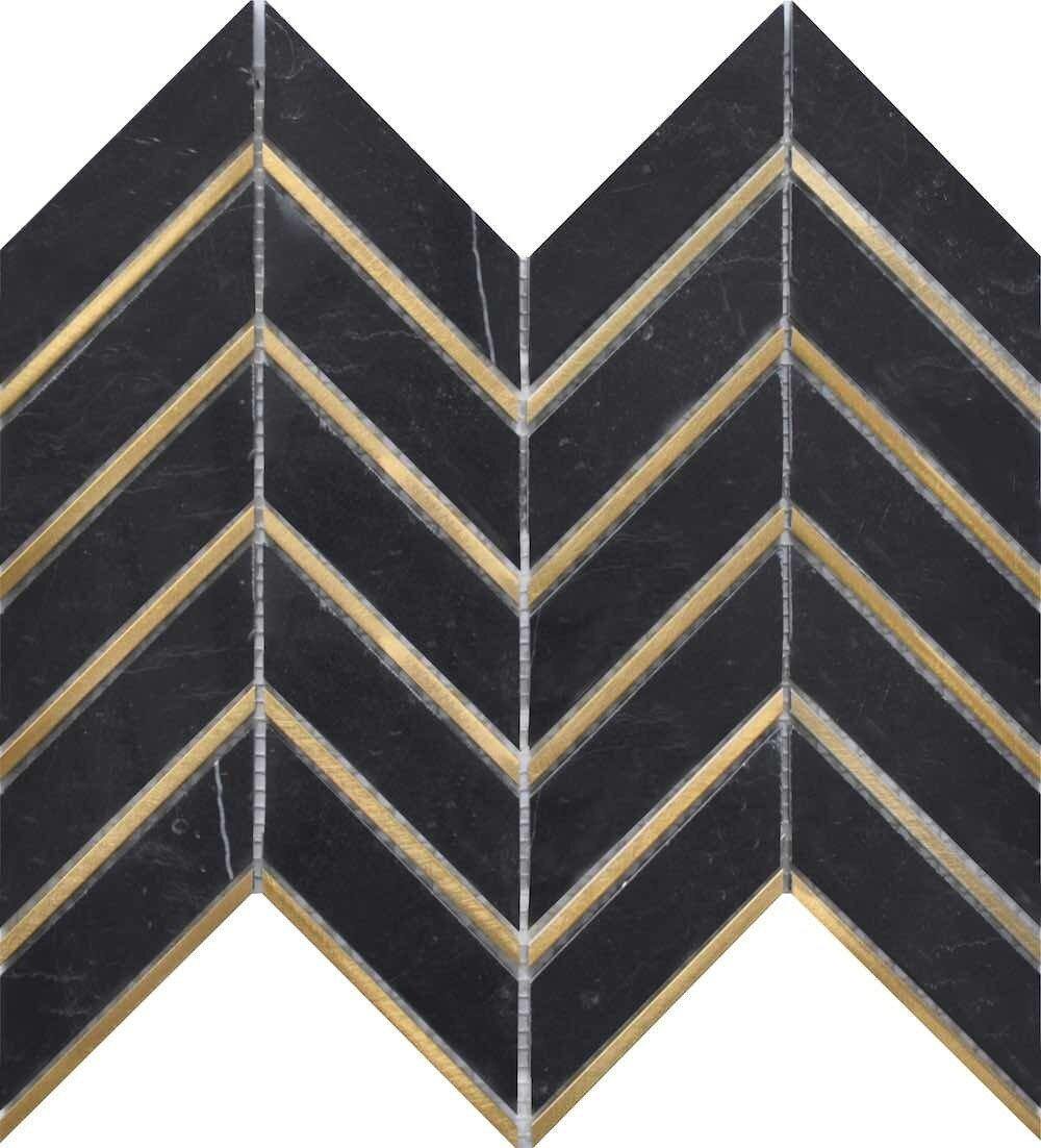 Inlay Brass Gold Chevron Black Tile