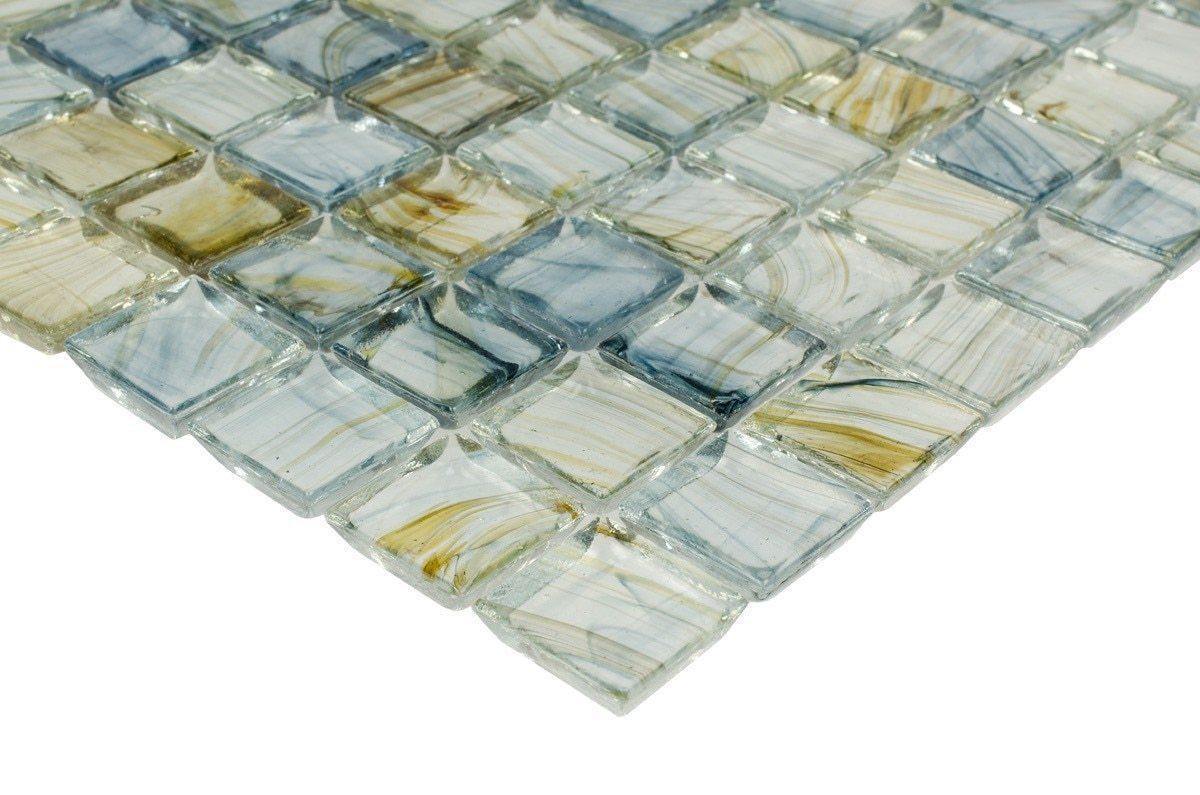 Clear Glass Mosaic Tile Stained Antique Blue 12x12