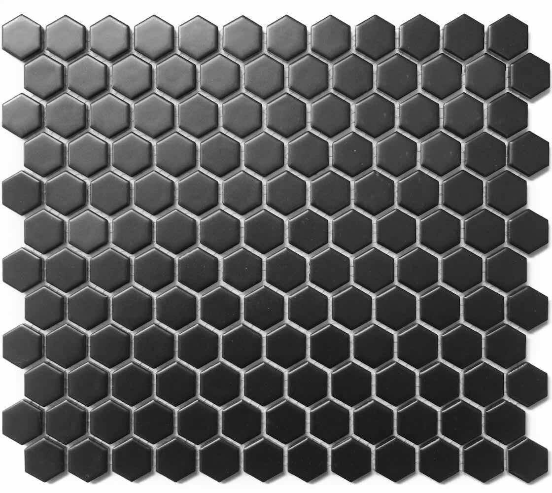 Hexagon Porcelain Mosaic Tile Black 1 x 1