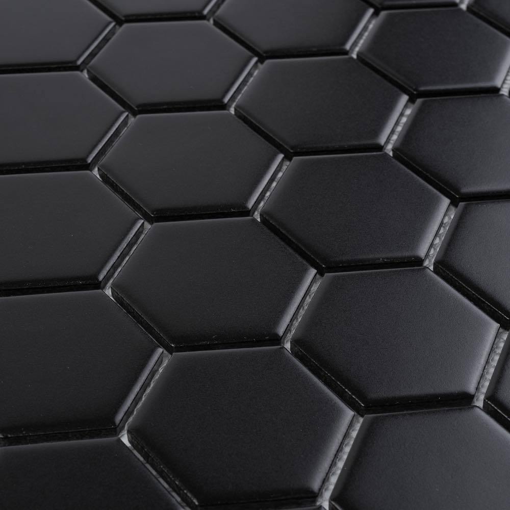 Hexagon Porcelain Mosaic Tile Black 2 x 2