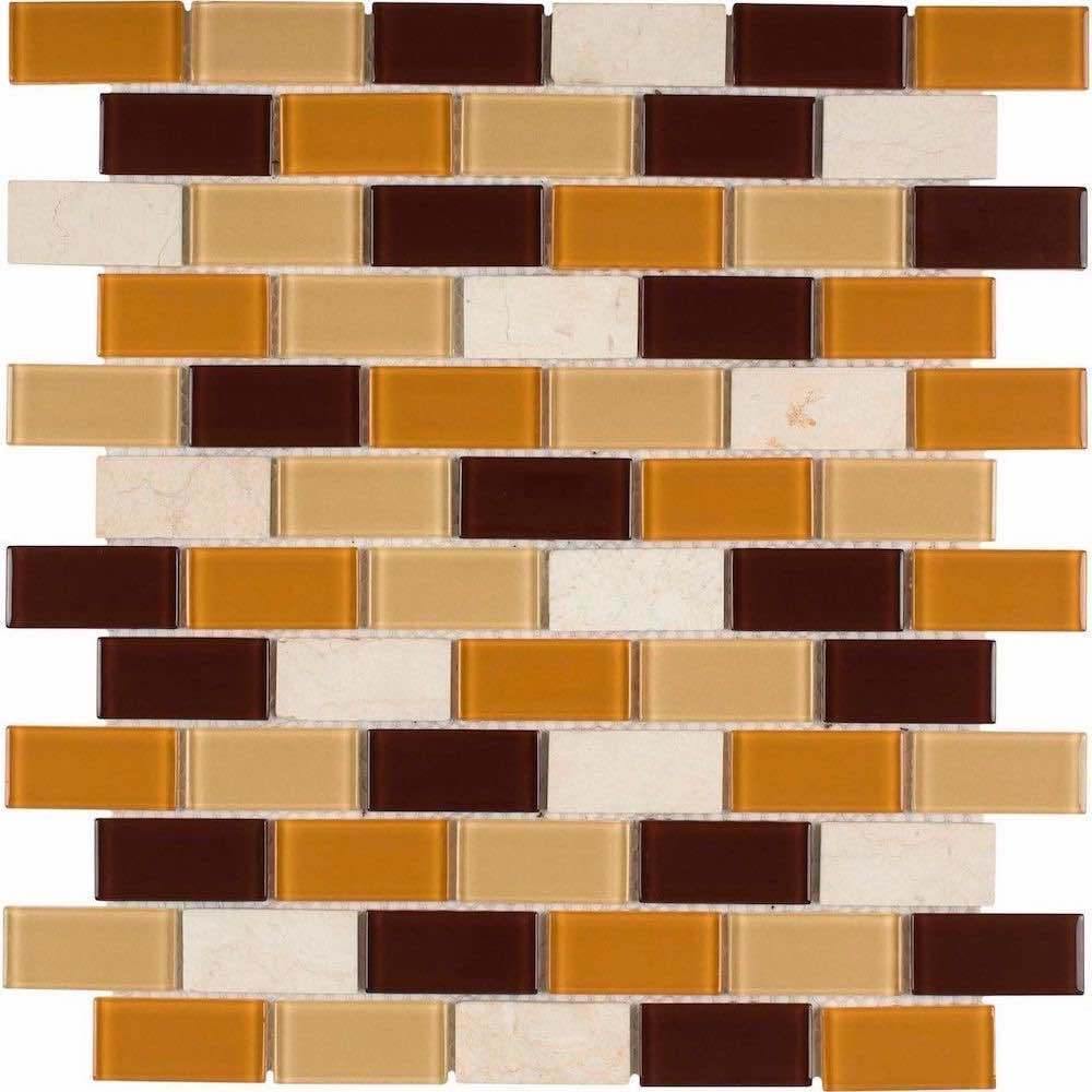 Glass Mosaic Tile Golden Caramel 1x2