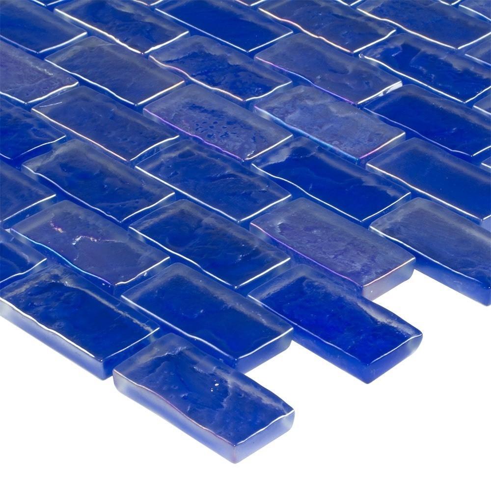 Iridescent Pool Glass Tile Cobalto 1x2