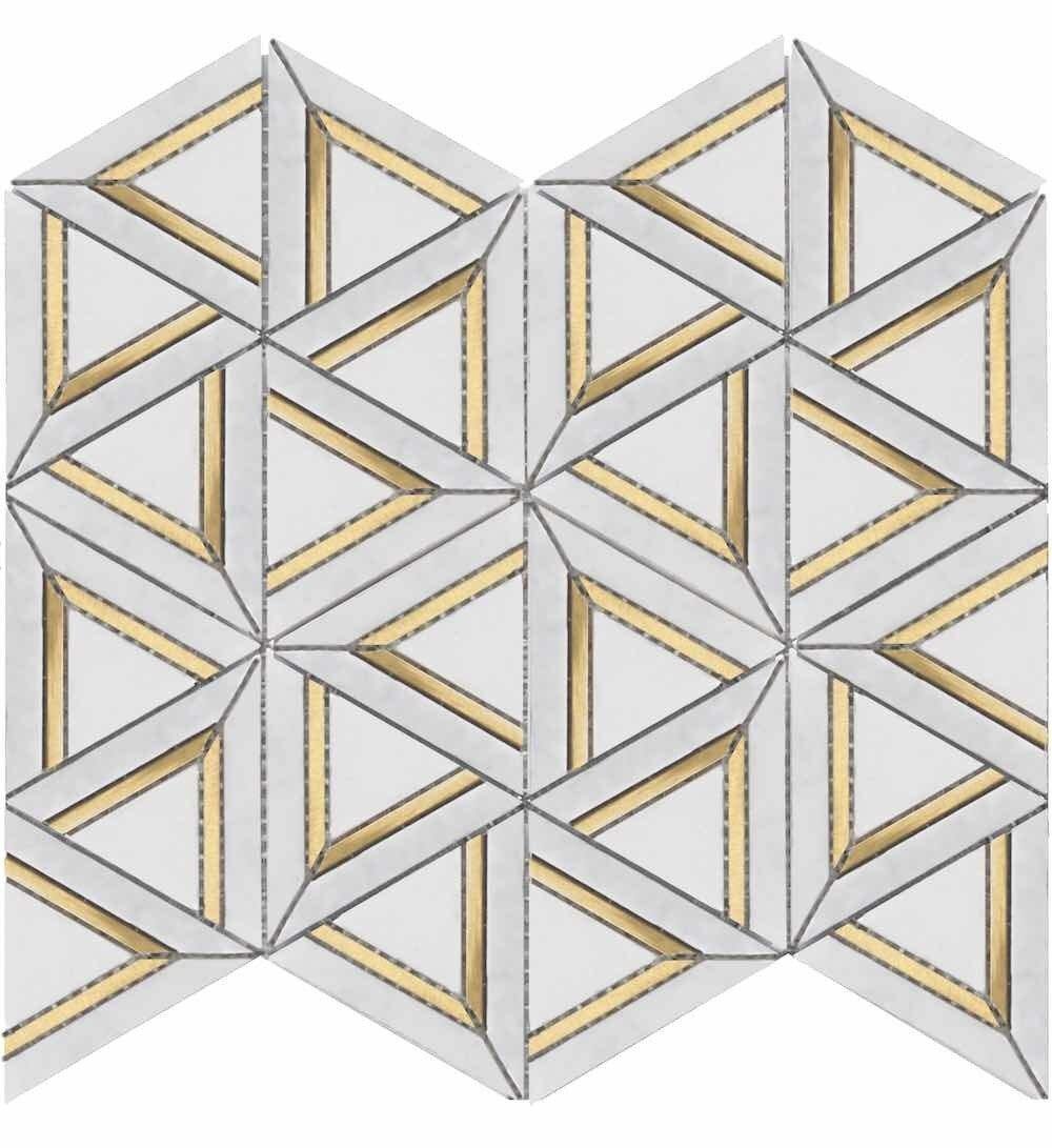 Inlay Brass Gold Triangles White Tile