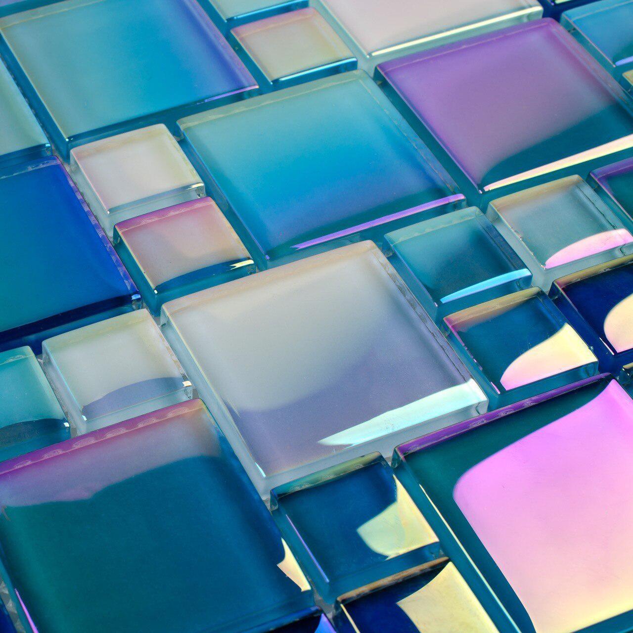 Glass Pool Tile Shimmer Aqua Blue Random