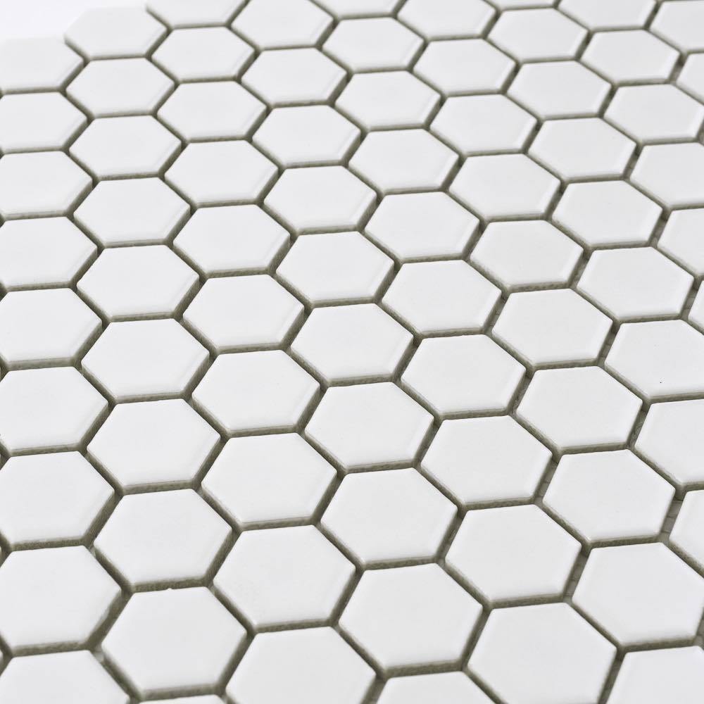 Hexagon Porcelain Mosaic Tile White 1 x 1