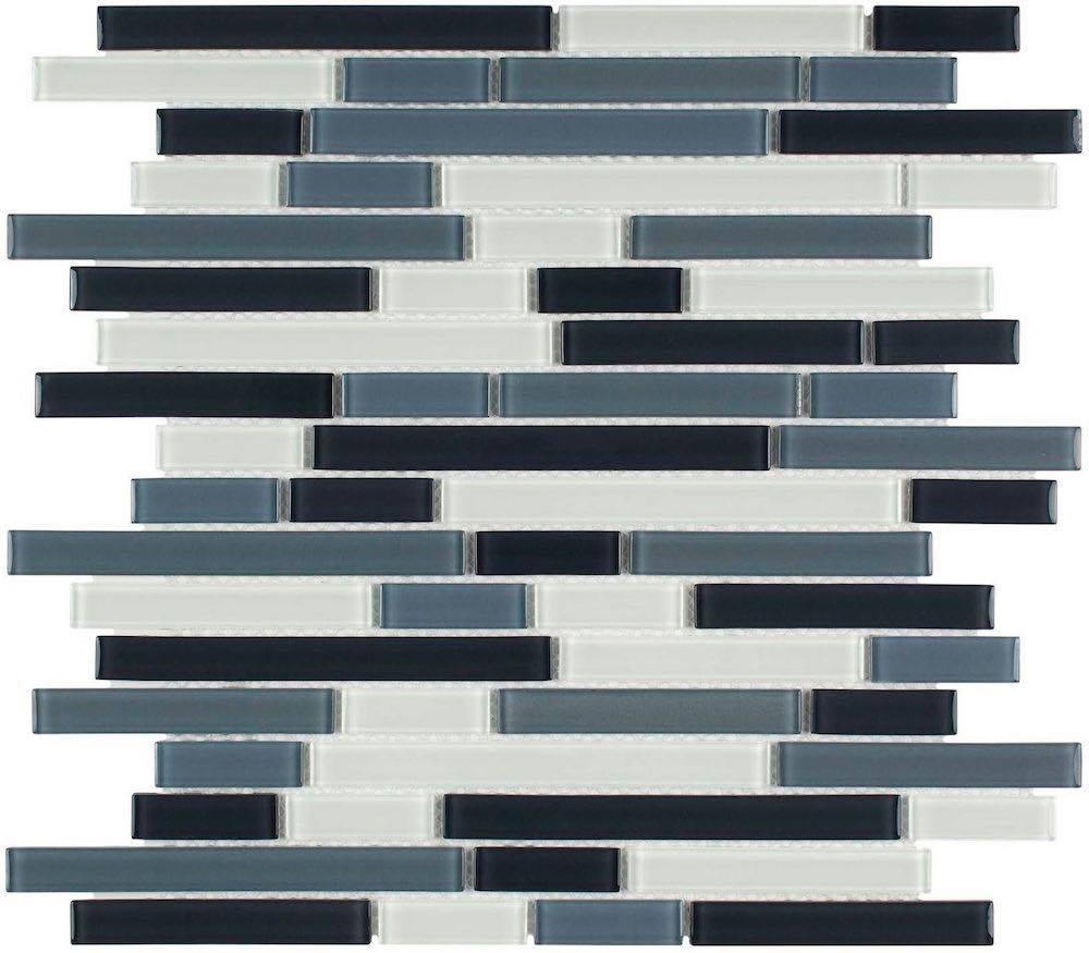 Glass Mosaic Tile Linear Graphite Blue