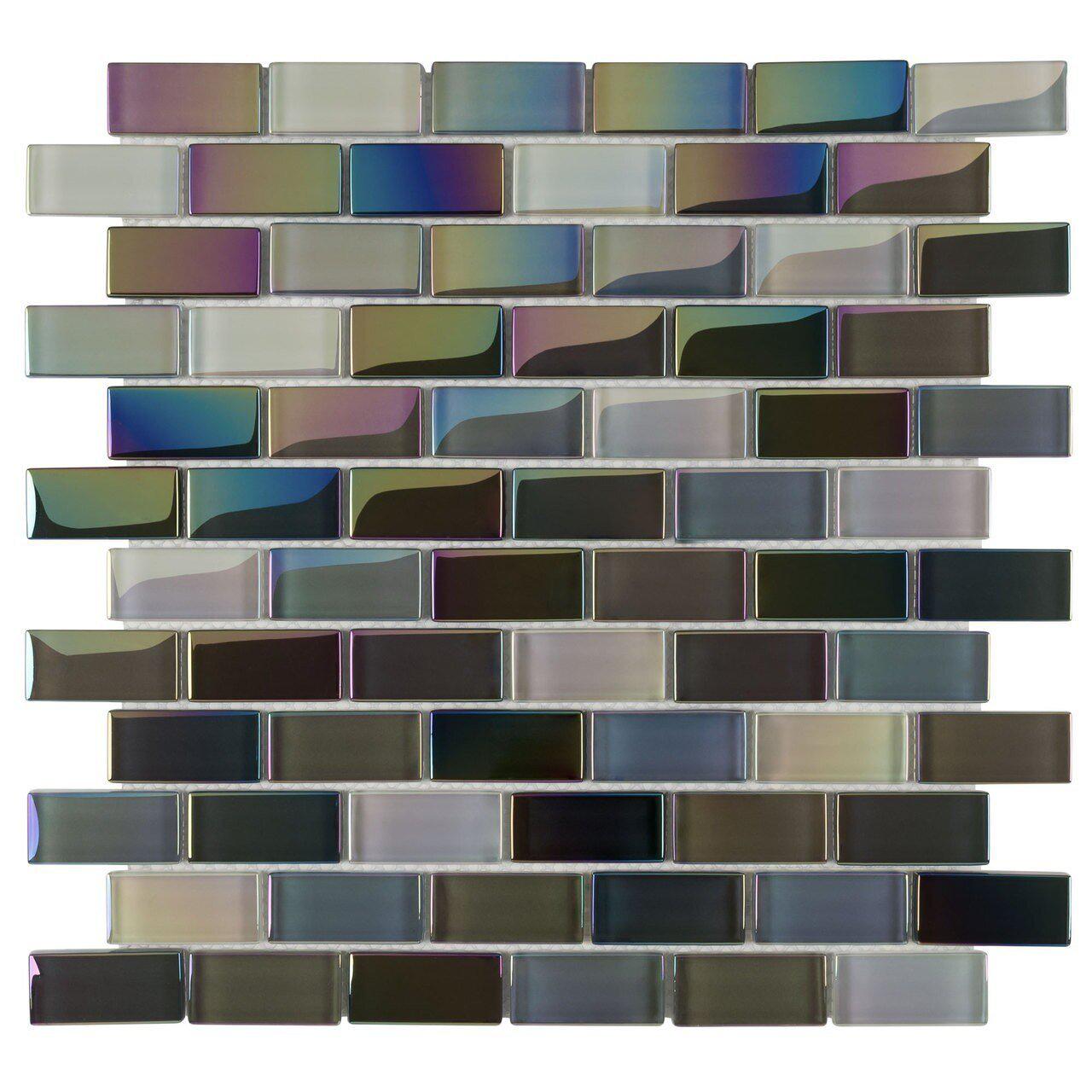 Glass Pool Tile Shimmer Grey 1x2