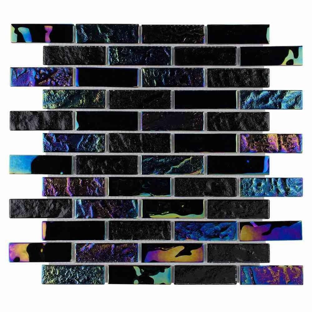 Iridescent Glass Tile Summer Black 1x3