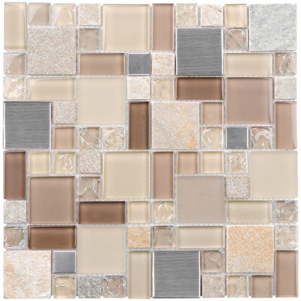 Crystal beige glass mosaic kitchen backsplash tile JMFGT014 glass resi — My  Building Shop