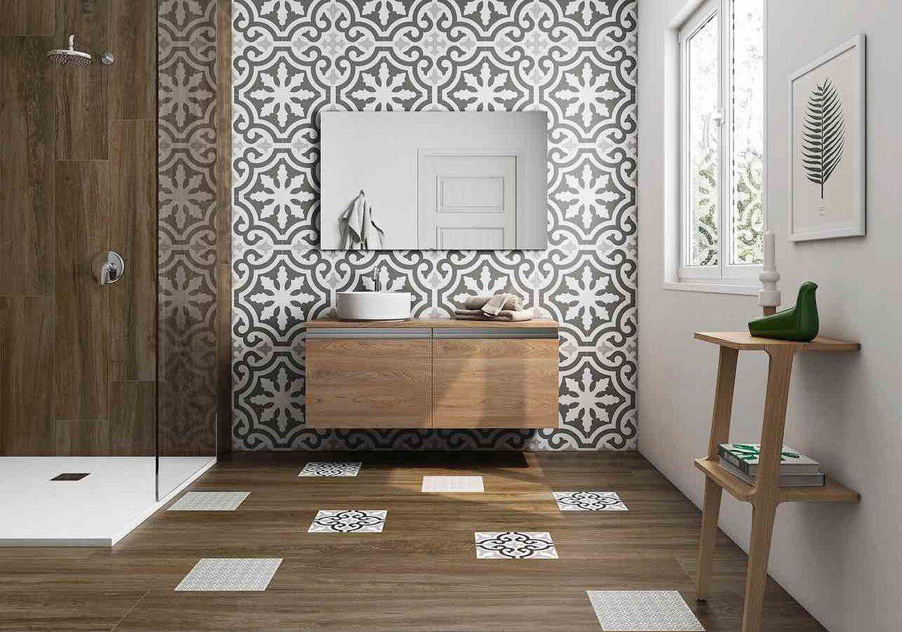 Patterned Floor and Wall Tile Antique Gray 8 x 8