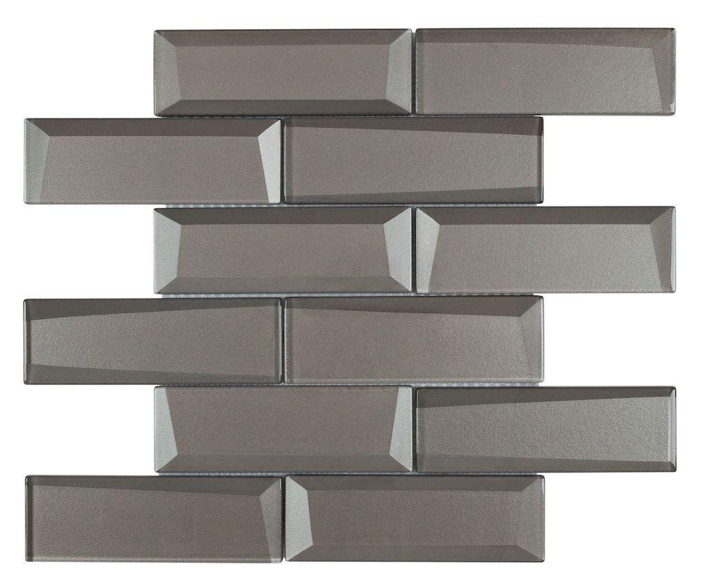 Glass Subway Tile Inverted 3D Modern Grey 2x6