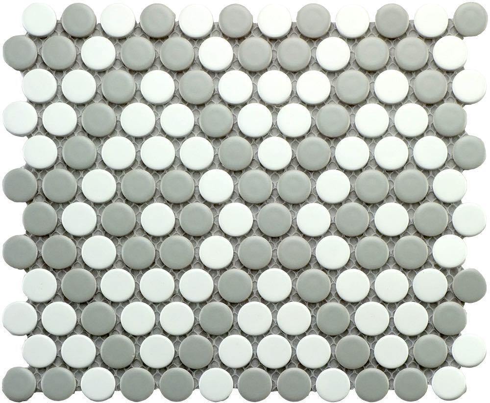 Penny Round Porcelain Mosaic Tile Grey Pattern