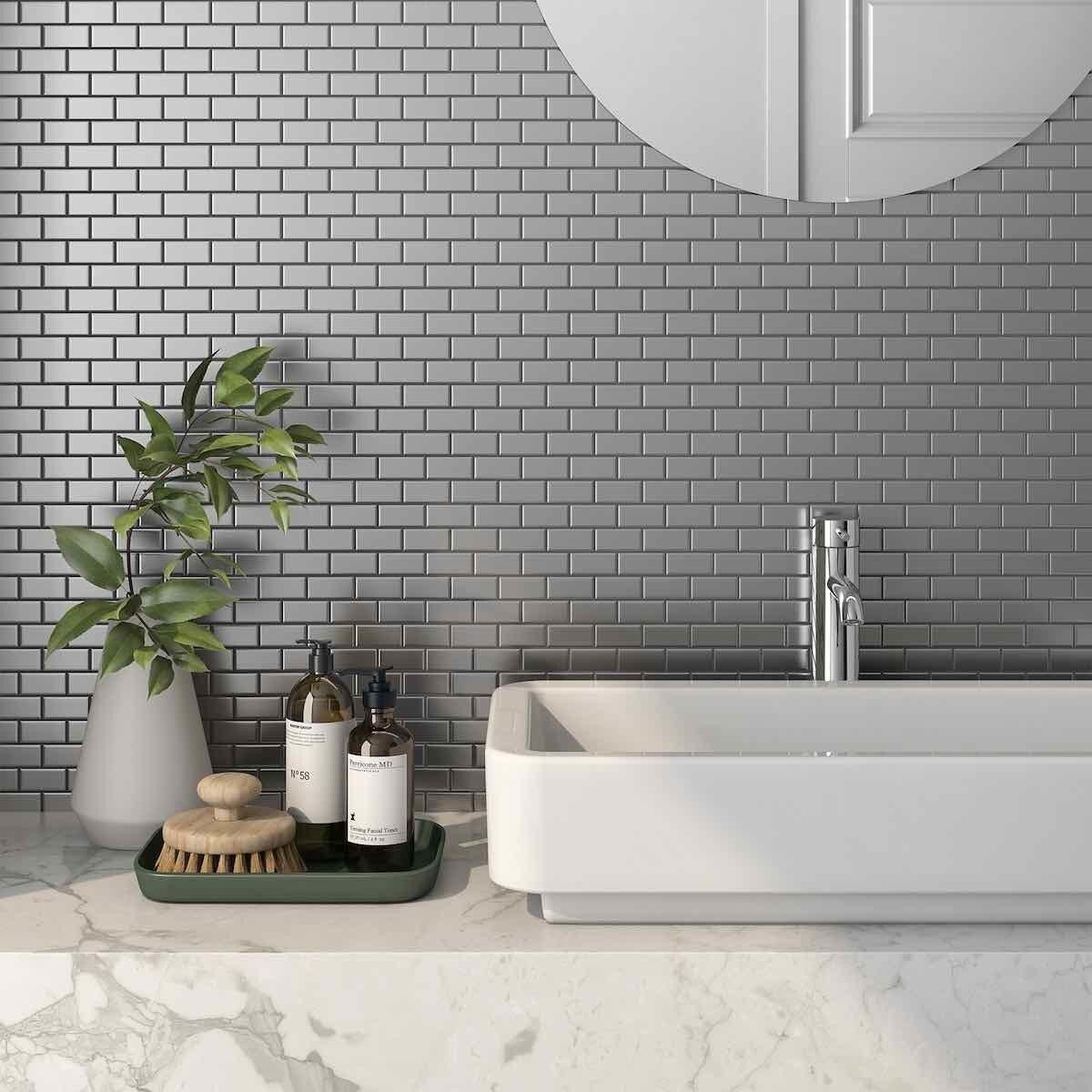 Stainless Steel Subway Tile Silver 1 x 2