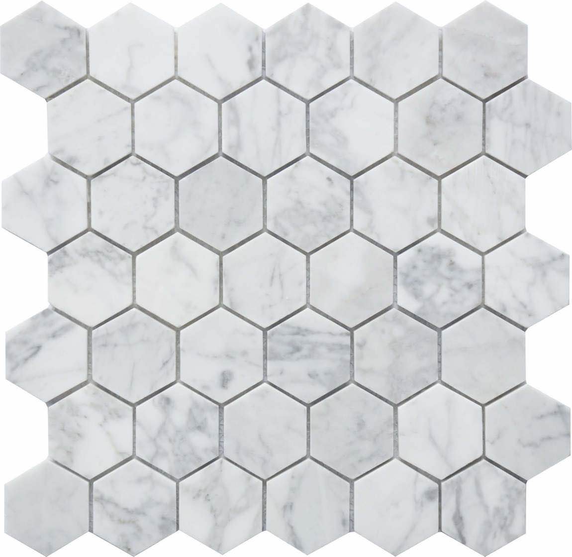 Hexagon Carrara White Marble Mosaic Tile 2x2