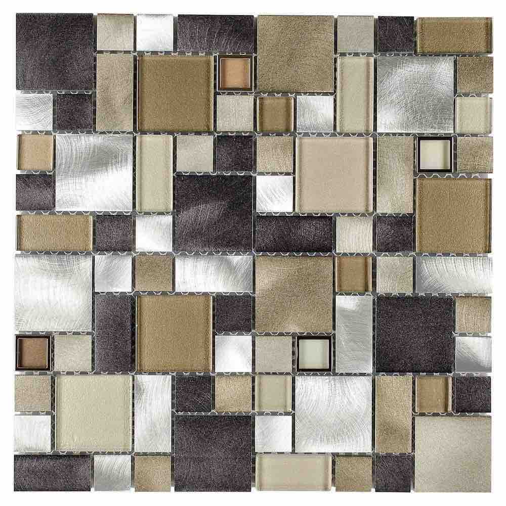 Aluminum Glass Mosaic Tile Champagne Mix Pattern