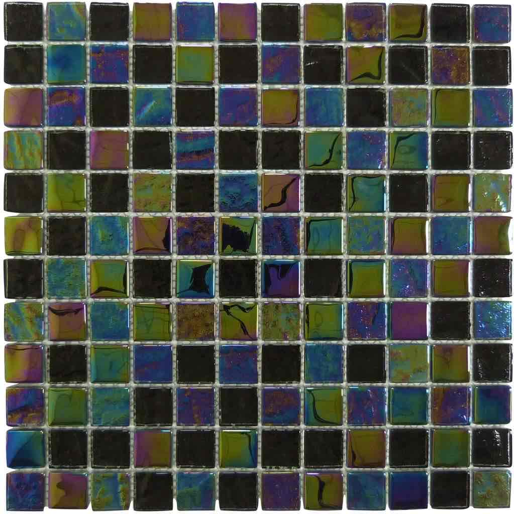 Beach Glass Tile Iridescent Black 1x1