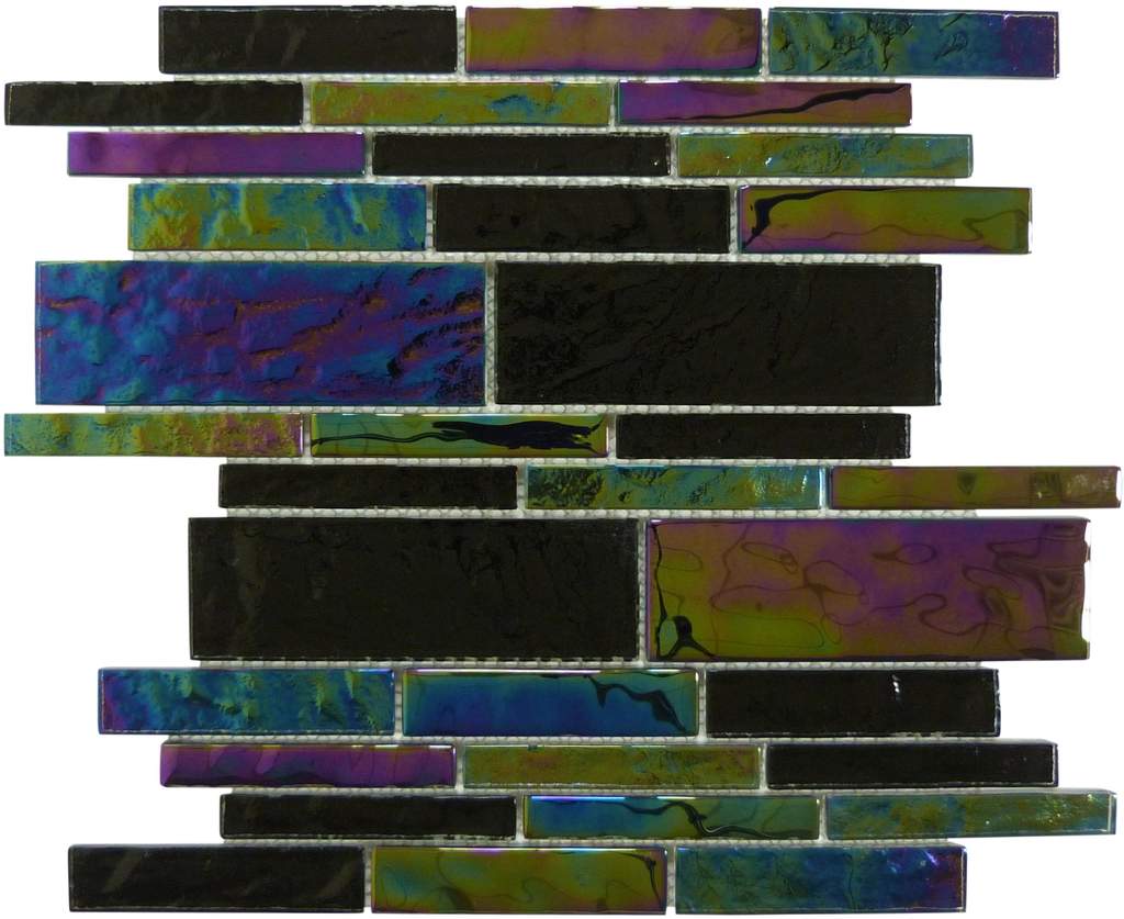 Beach Glass Tile Iridescent Black Linear