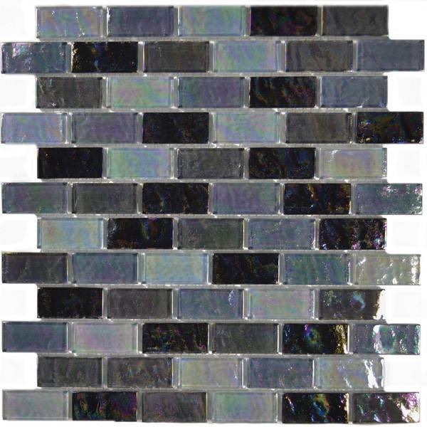 Opalescent Glass Mosaic Tile Black 1x2