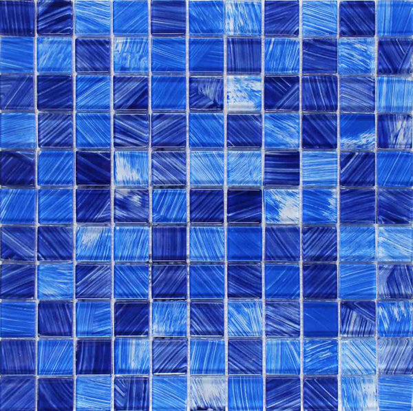 Brush Blue Mix Glass Mosaic Tile