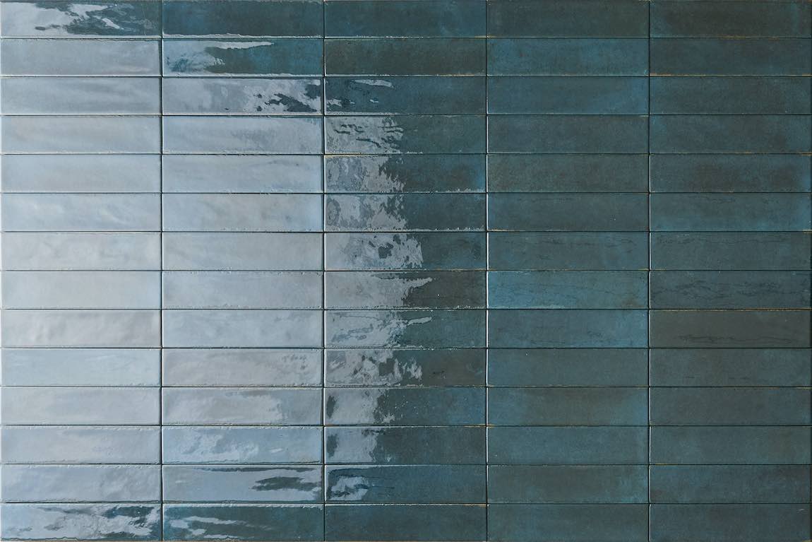 City Distressed Subway Tile Blue Glossy 2x10