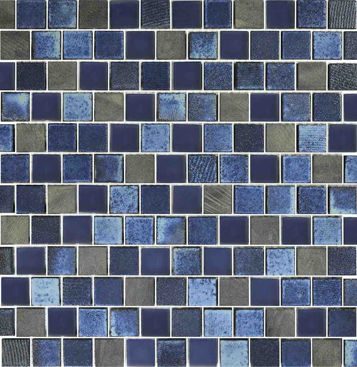 Glass Mosaic Tile Staggered Lava Dark Blue 1x1 for saltwater pools