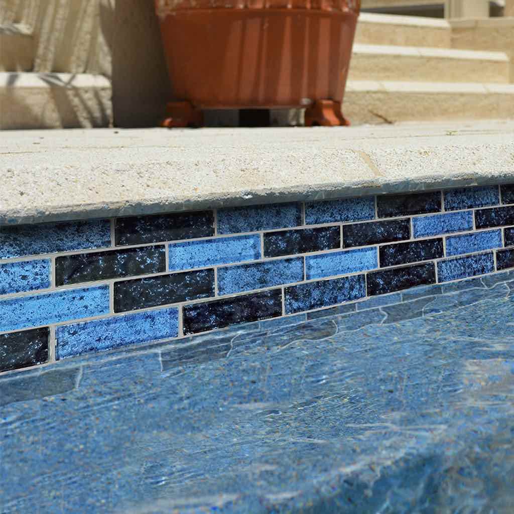 Dark Pool Glass Mosaic Tile Blue 1x3