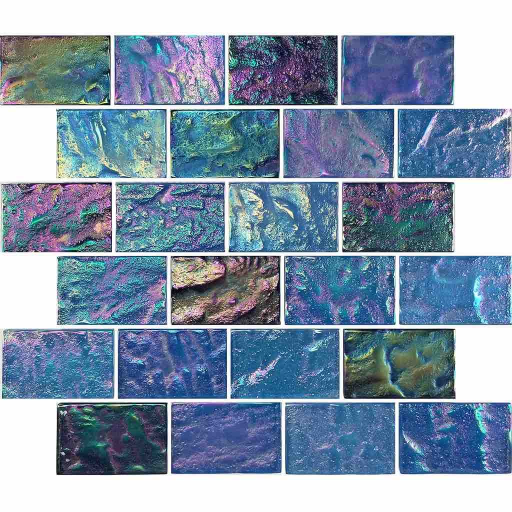 Opalescent Glass Mosaic Tile Dark Blue 2x3