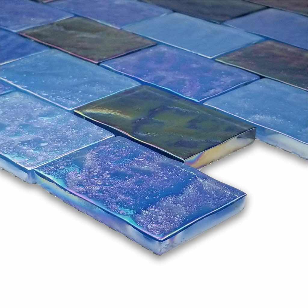 Opalescent Glass Mosaic Tile Dark Blue 2x3