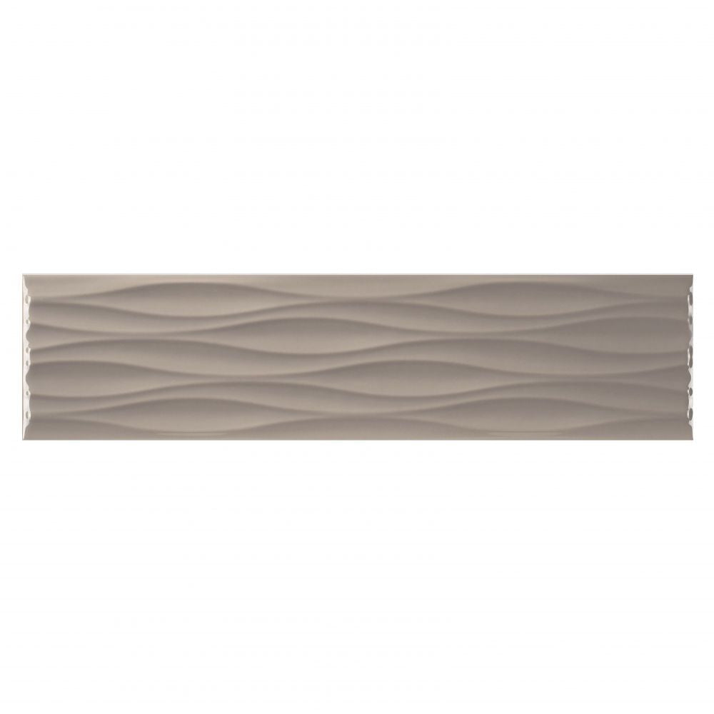 Elegance Taupe Glossy Ripple Deco Tile 4x16 for kitchen backsplash, bathroom, and shower walls