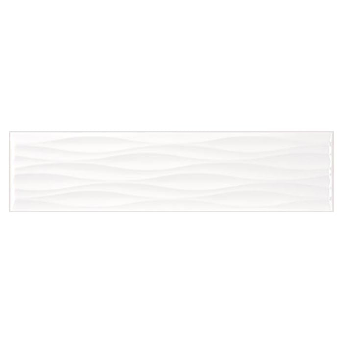 Elegance White Glossy Ripple Deco Tile 4x16 for kitchen backsplash, bathroom, and shower walls