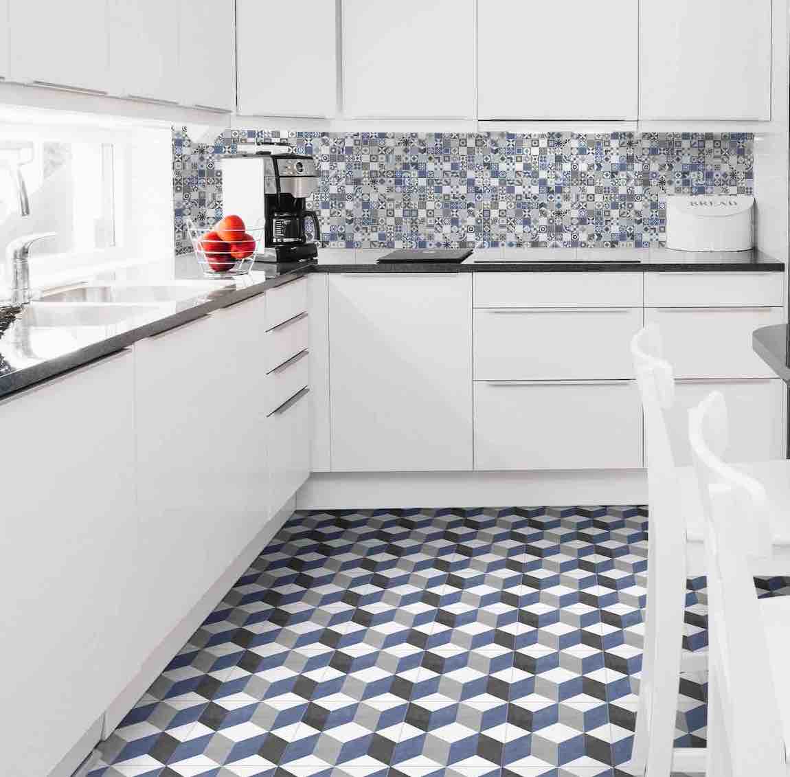 Patterned Porcelain Tile Geo Blue 8x8