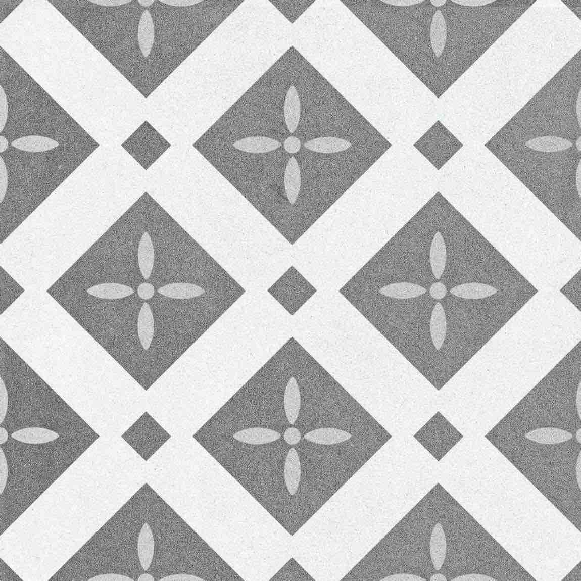 Patterned Porcelain Tile Geo Grey 8x8 for kitchen backsplash, kitchen floor, bathroom wall, bathroom floor, shower wall, shower floor, and pool