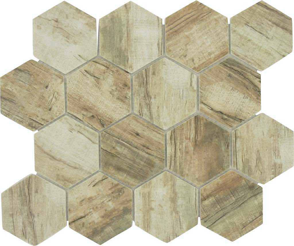 Glass Hexagon Mosaic Tile Wood Ash