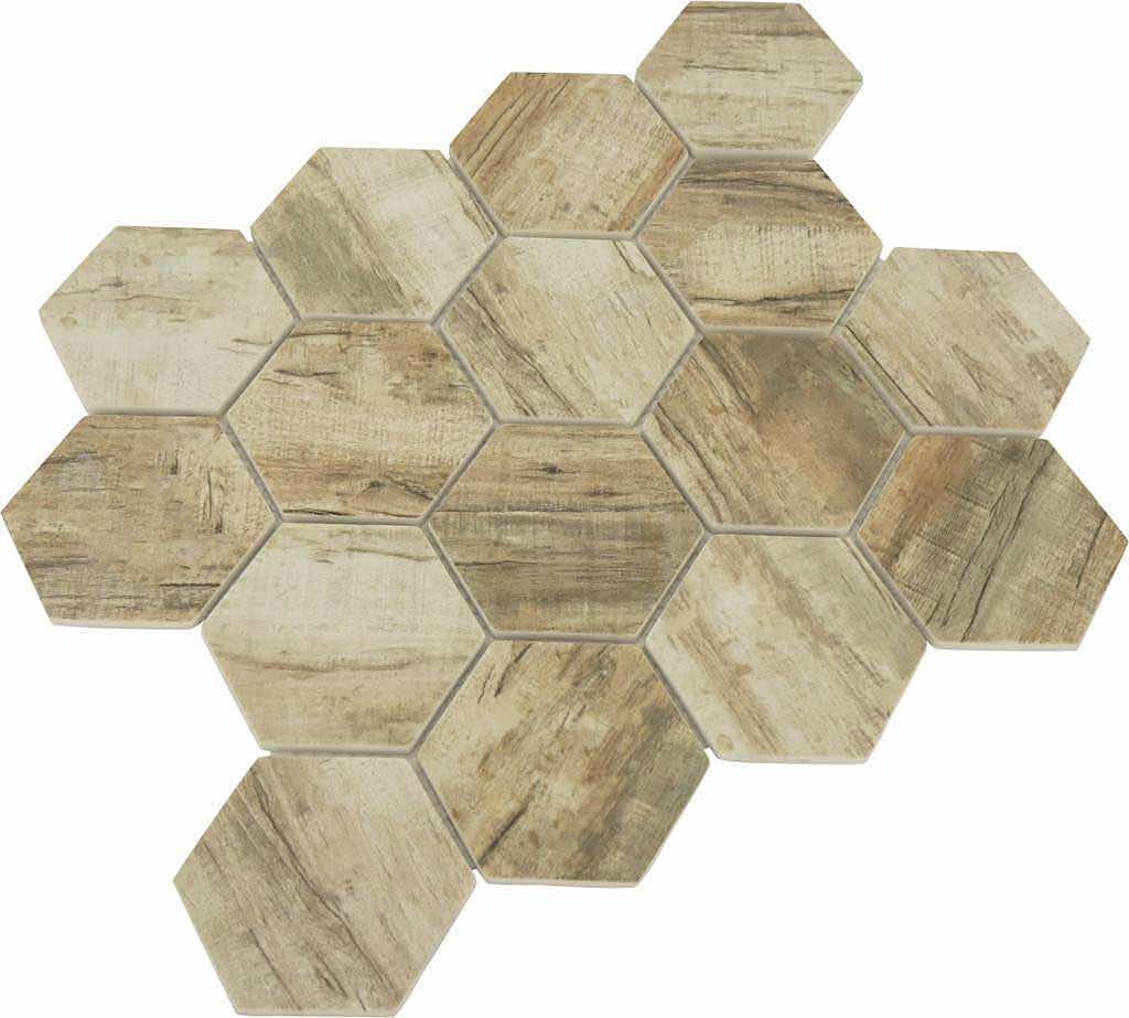 Glass Hexagon Mosaic Tile Wood Ash