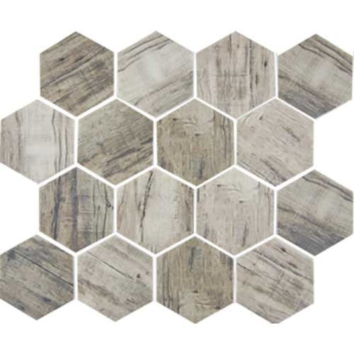 Glass Hexagon Mosaic Tile Wood Bark