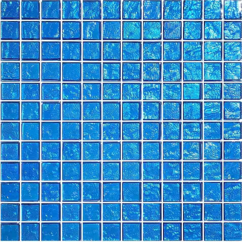 Iridescent Clear Glass Pool Tile Pale Blue 1x1