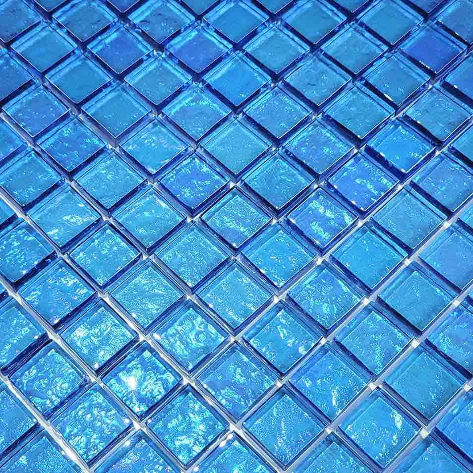 Iridescent Clear Glass Pool Tile Pale Blue 1x1