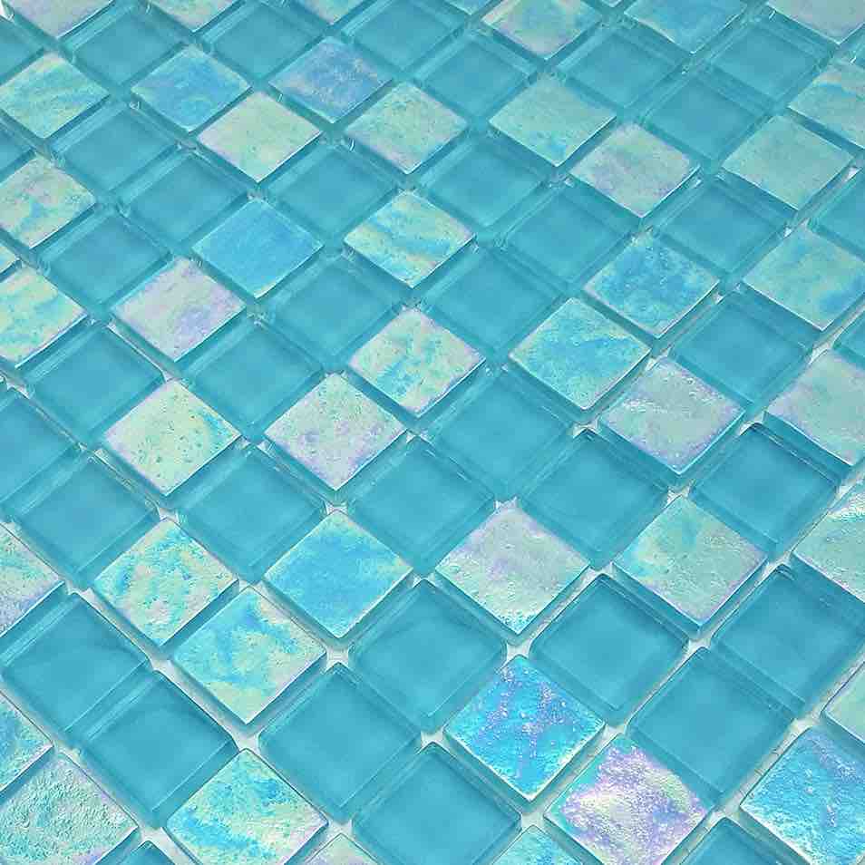 Glass Mosaic Tile Sheen Aqua 1x1