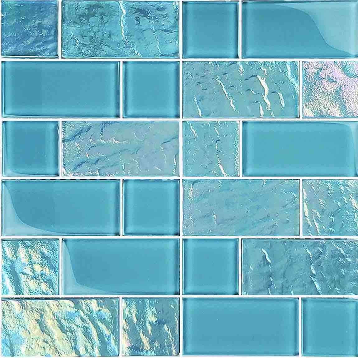 Glass Mosaic Tile Sheen Aqua Mixed