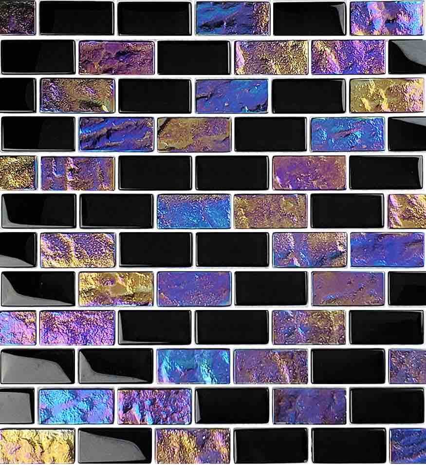 Glass Mosaic Tile Sheen Black 1x2