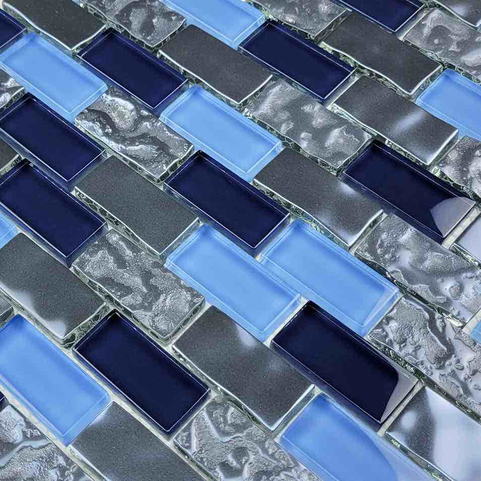 Glass Pool Mosaic Tile Blue Blend 1x2