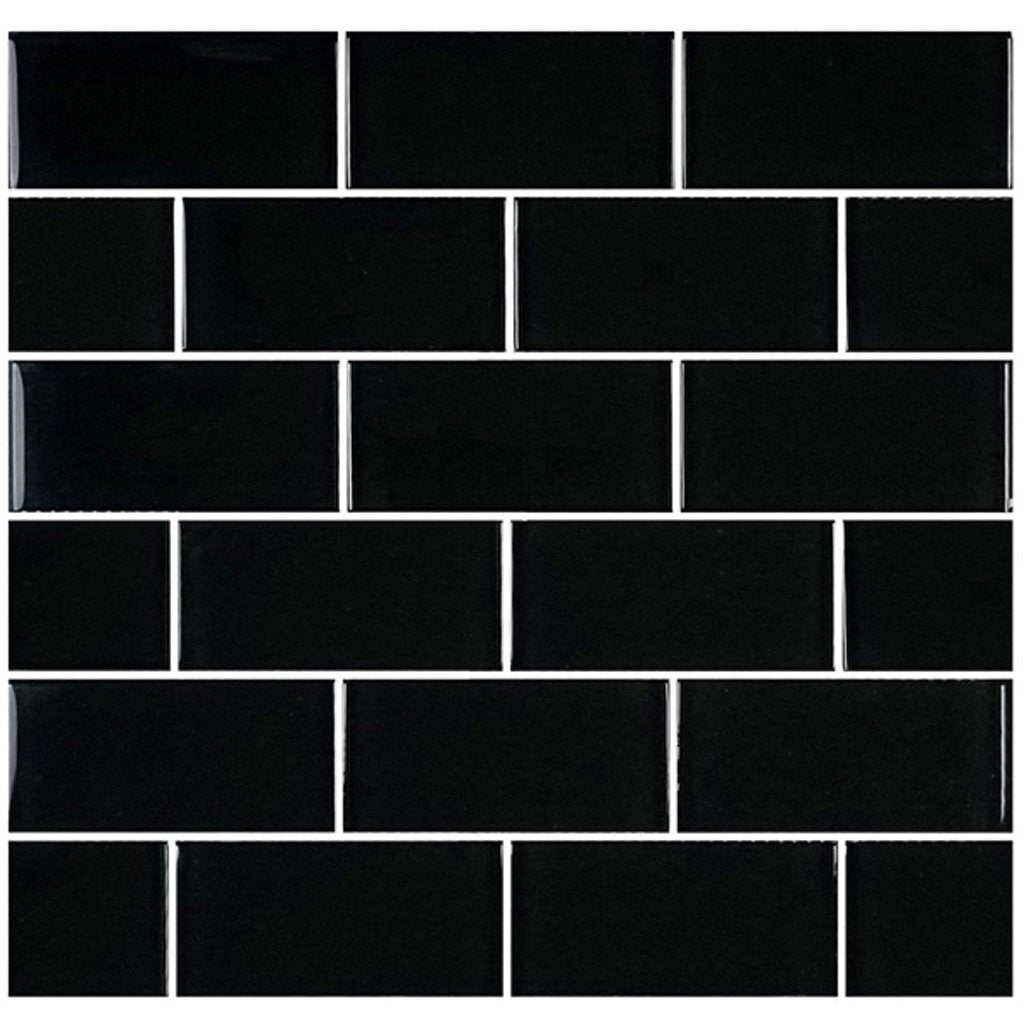 Glass Subway Mosaic Tile Black 2x4