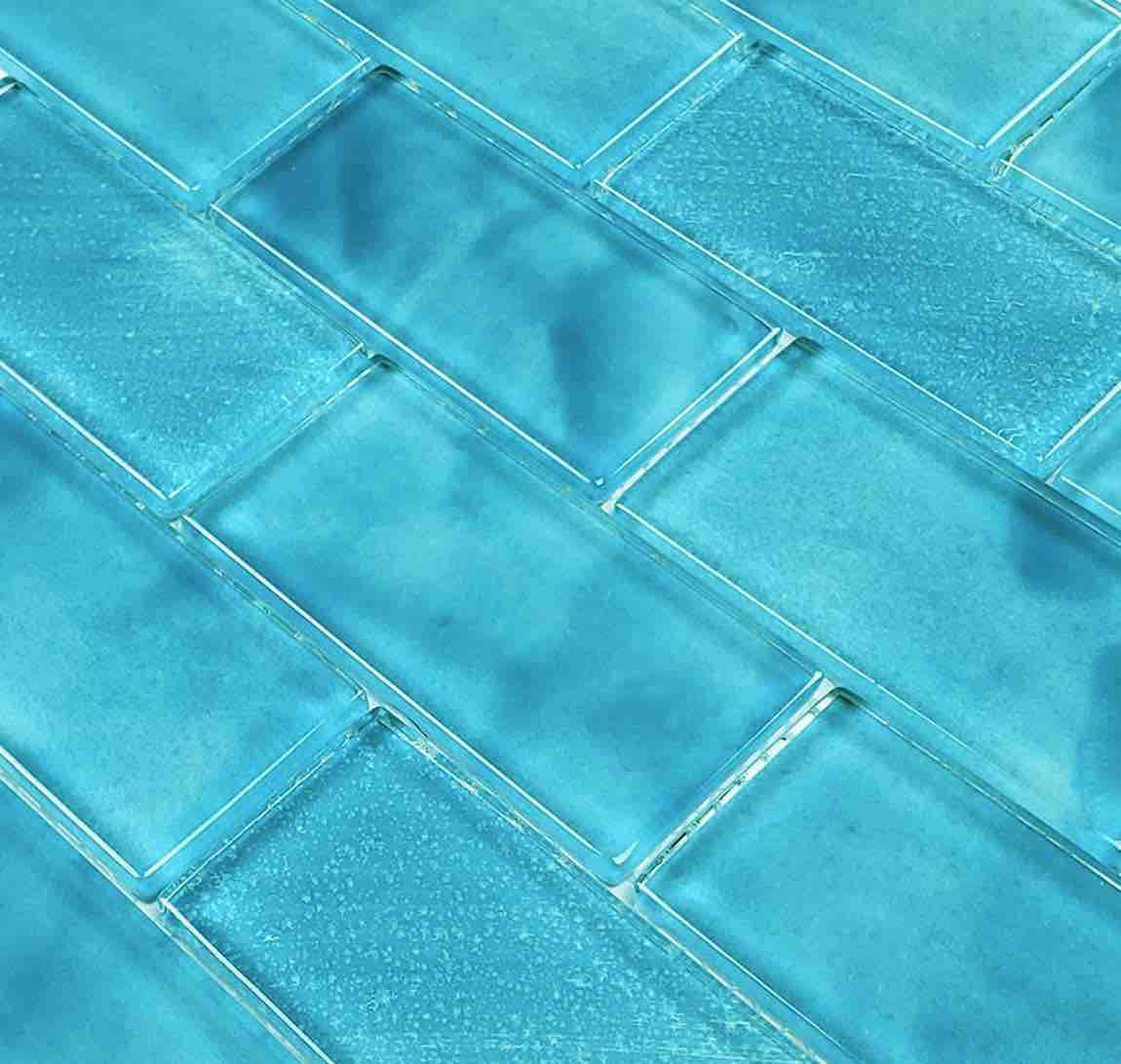 Glass Subway Tile Stratus Aqua 2x4