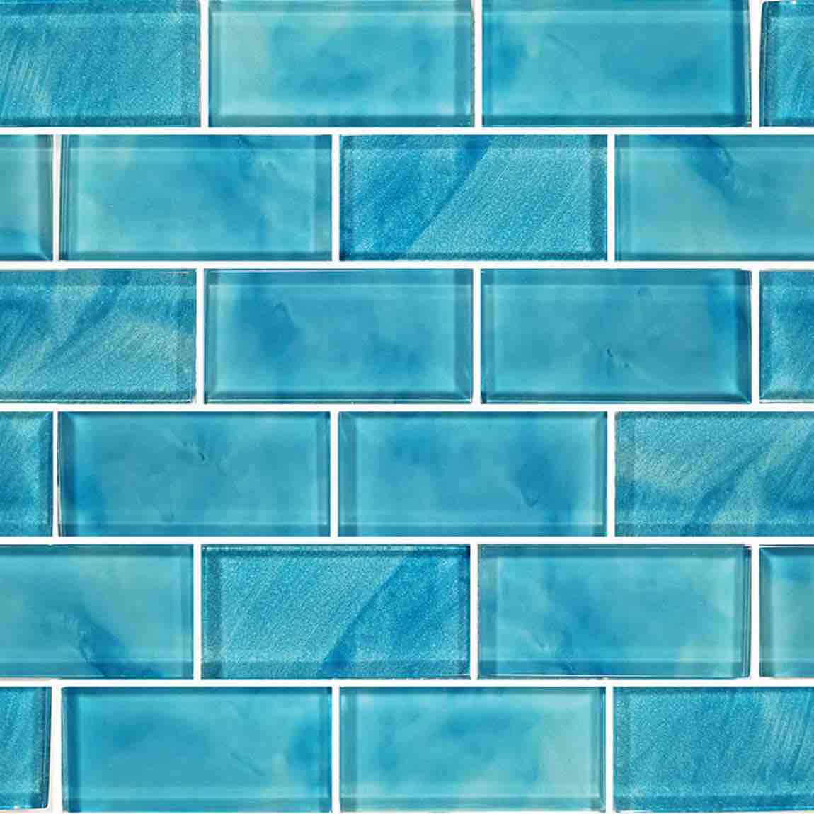 Glass Subway Tile Stratus Aqua 2x4