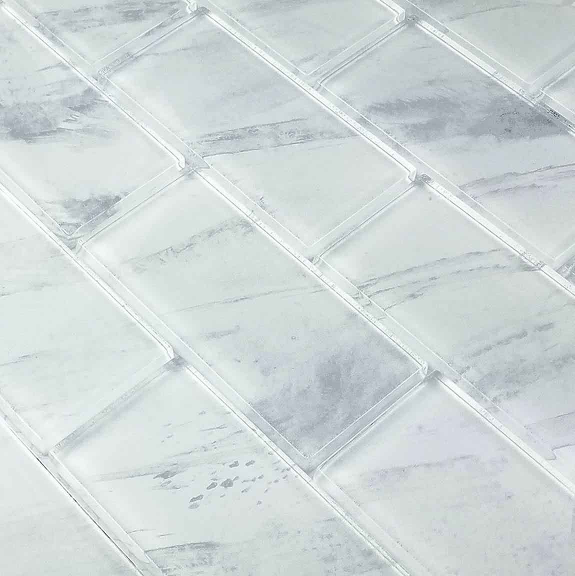 Glass Subway Tile Stratus White 2x4 for backsplash, bathroom, and shower walls