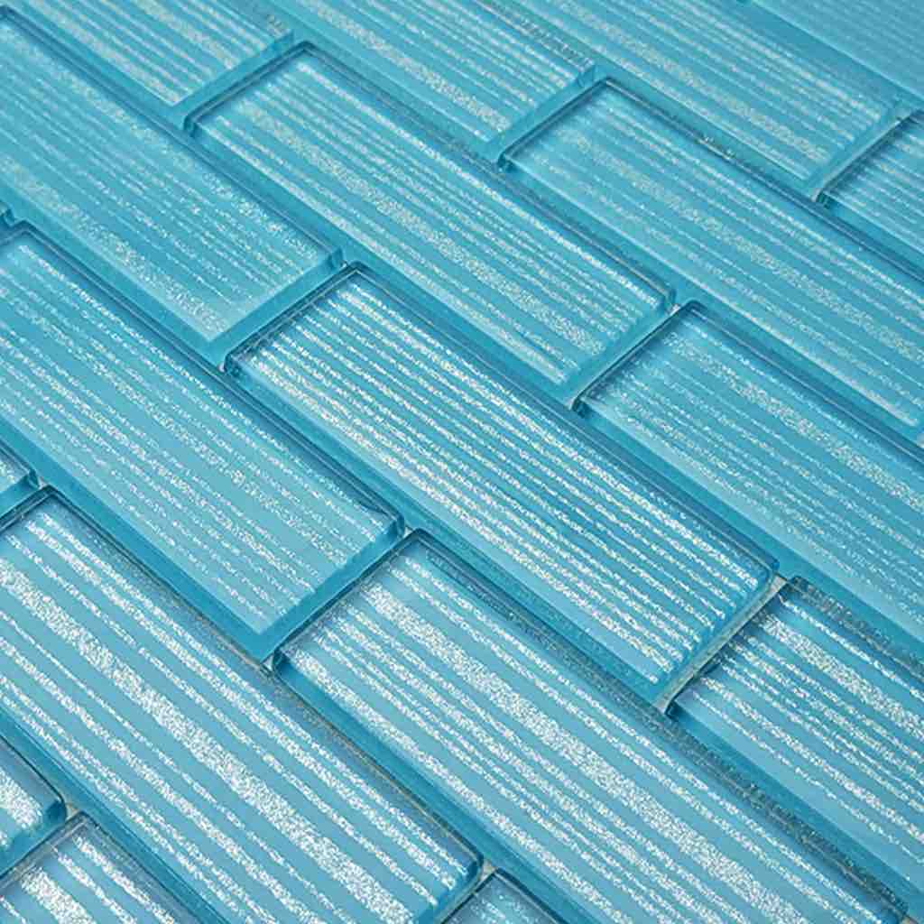 Glass Subway Tile Stripes Aqua 1.5x4