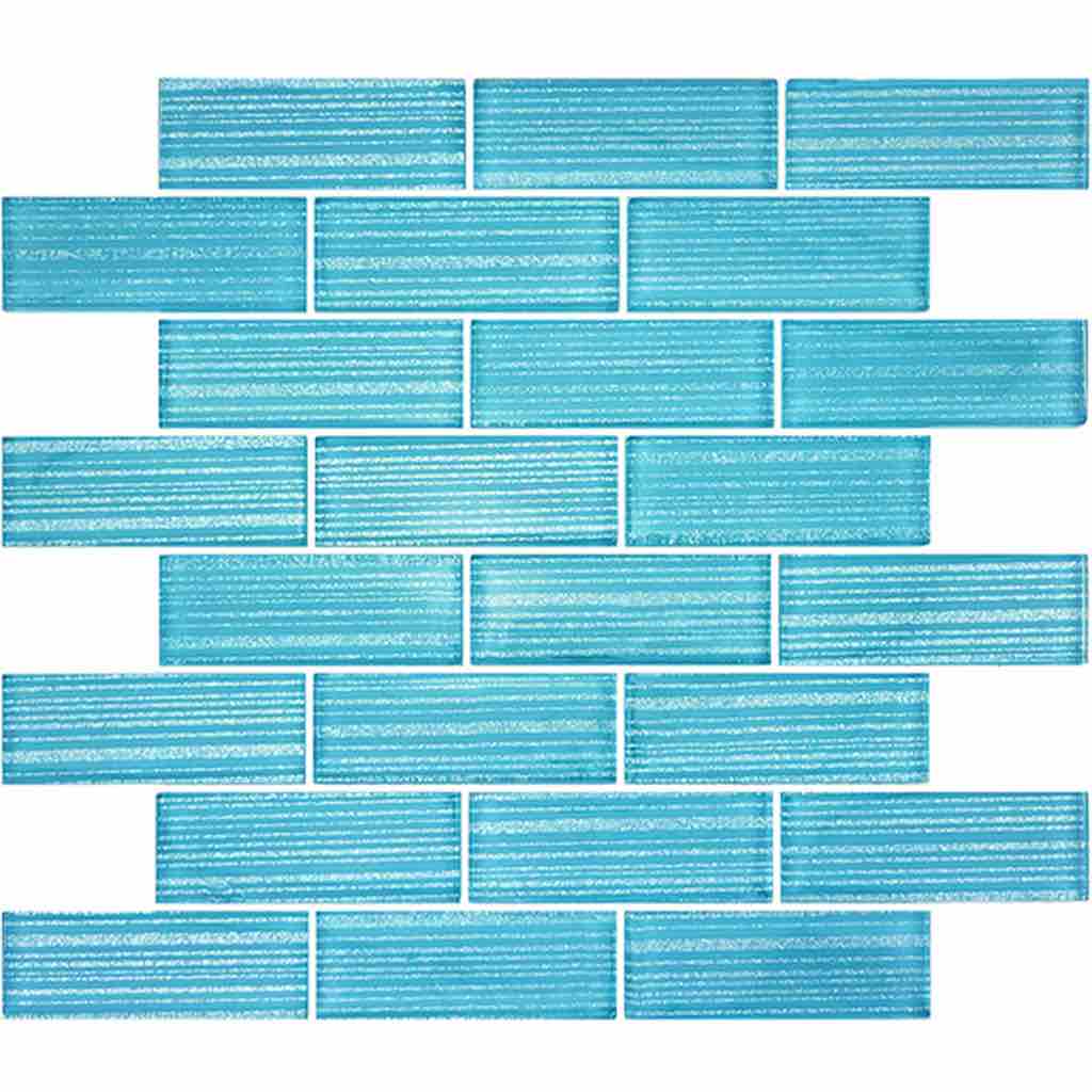 Glass Subway Tile Stripes Aqua 1.5x4 for pool, bathroom, shower, backsplash, and spas