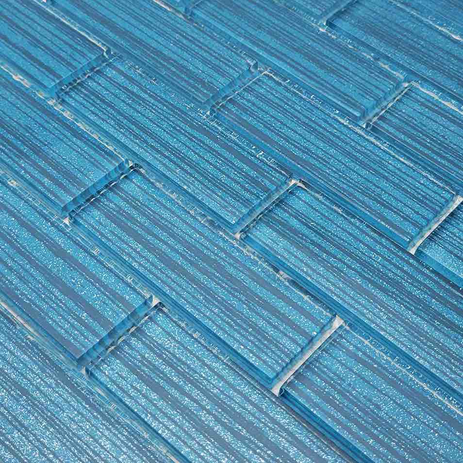 Glass Subway Tile Stripes Blue 1.5x4