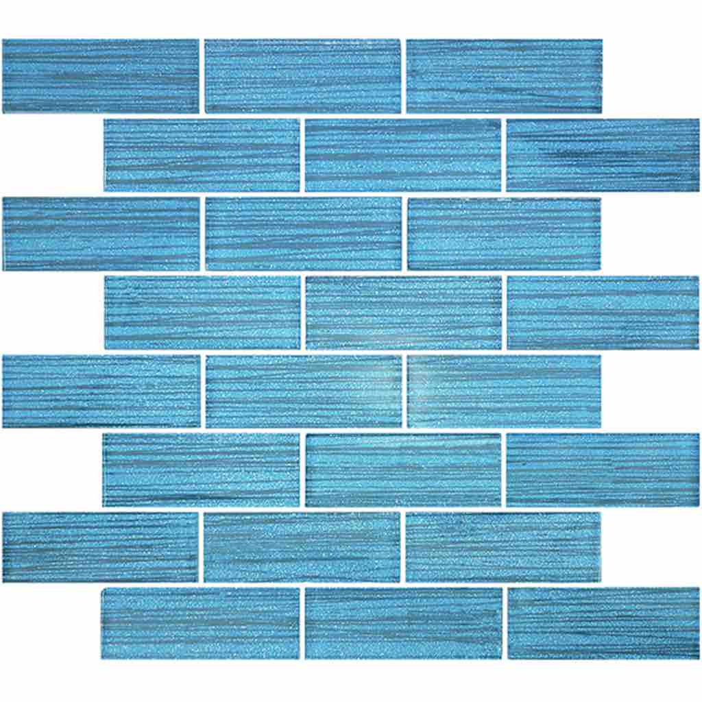 Glass Subway Tile Stripes Blue 1.5x4